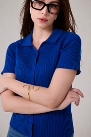 Dark Blue Snatched Waist Knit Top