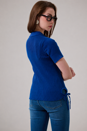 Dark Blue Snatched Waist Knit Top