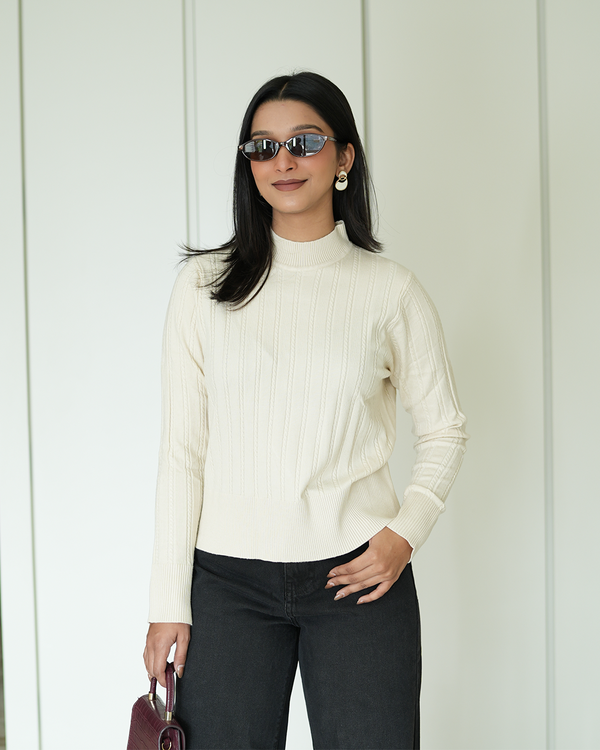 Off White High Neck Knit Pullover