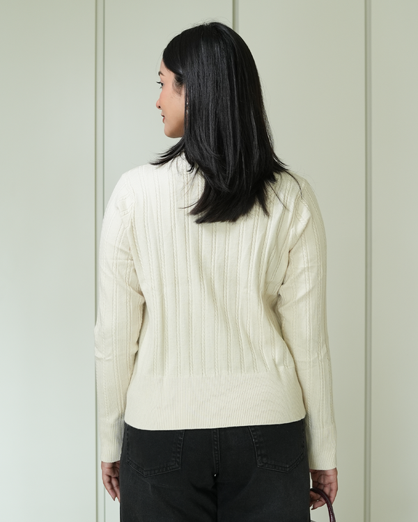 Off White High Neck Knit Pullover