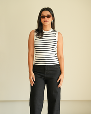 White Knit Stripped Tank Top