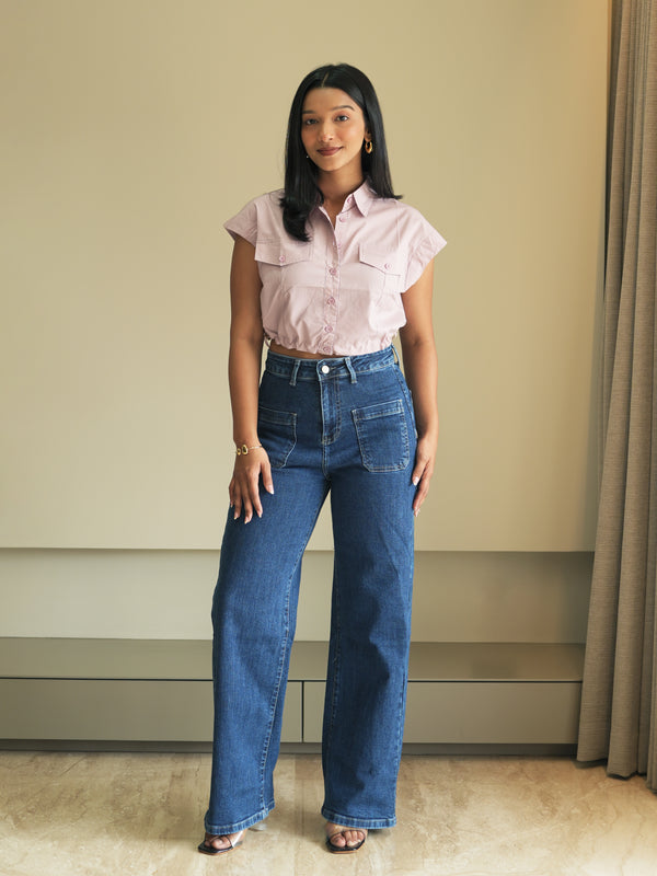 Front Pocket Demin Wide Jeans