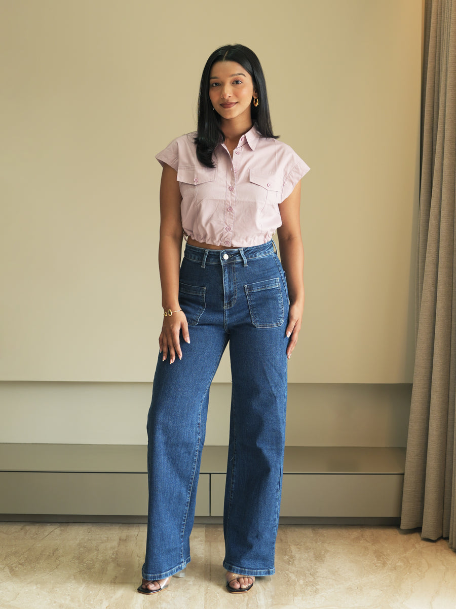 Front Pocket Demin Wide Jeans