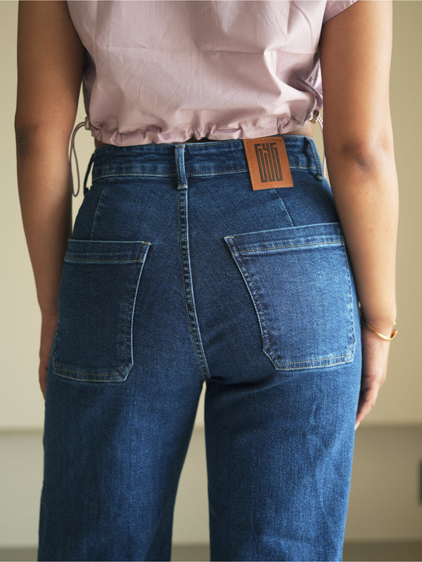 Front Pocket Demin Wide Jeans