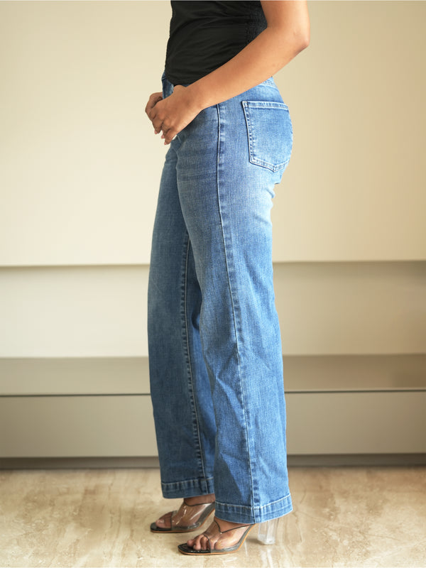 Sky Blue High Cuff Straight Jeans