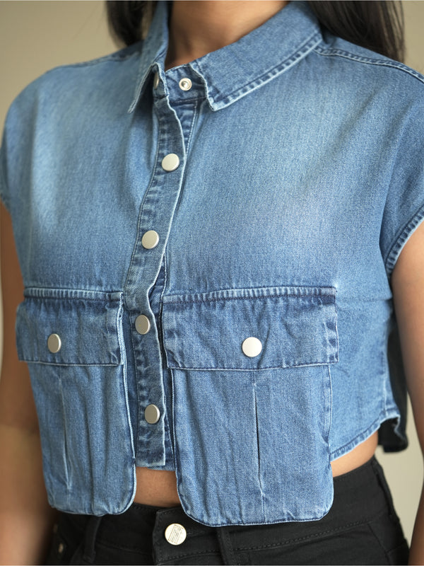 Pocket Play Denim Crop Top