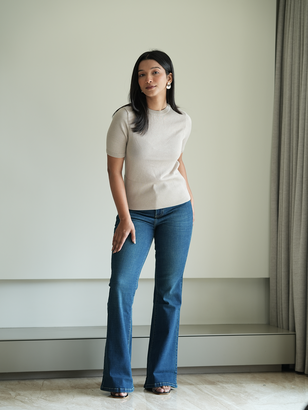 Casual Beige Knit Top