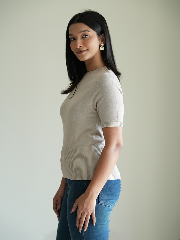 Casual Beige Knit Top