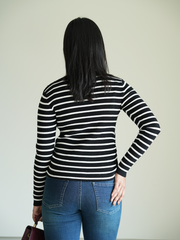 Black/White Rib-Knit Polo