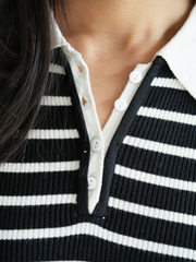 Black/White Rib-Knit Polo