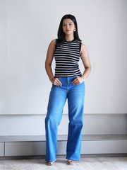 Black Knit Striped Tank Top