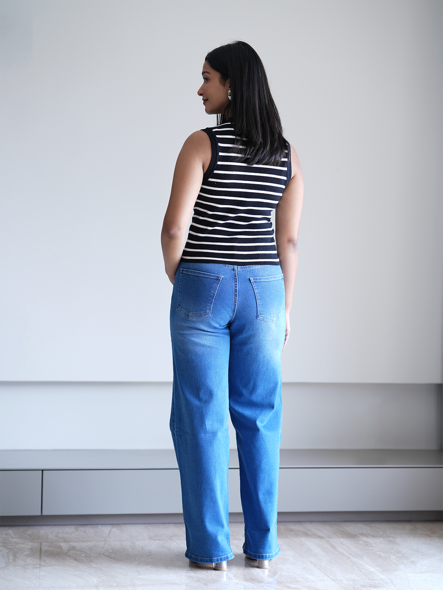 Black Knit Striped Tank Top