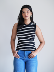 Black Knit Striped Tank Top
