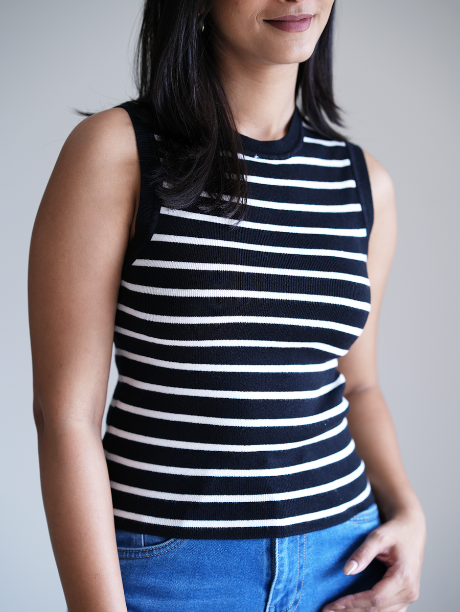 Black Knit Striped Tank Top