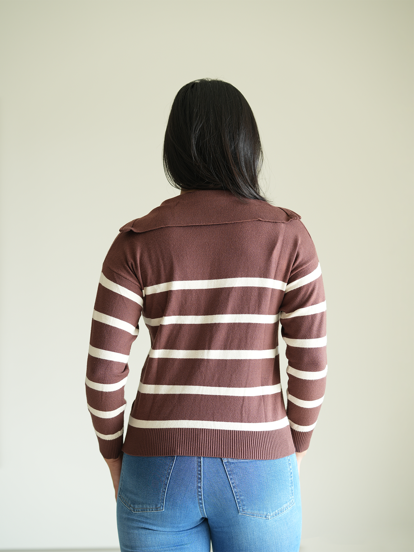 Brown Turtle neck zipper knit Top
