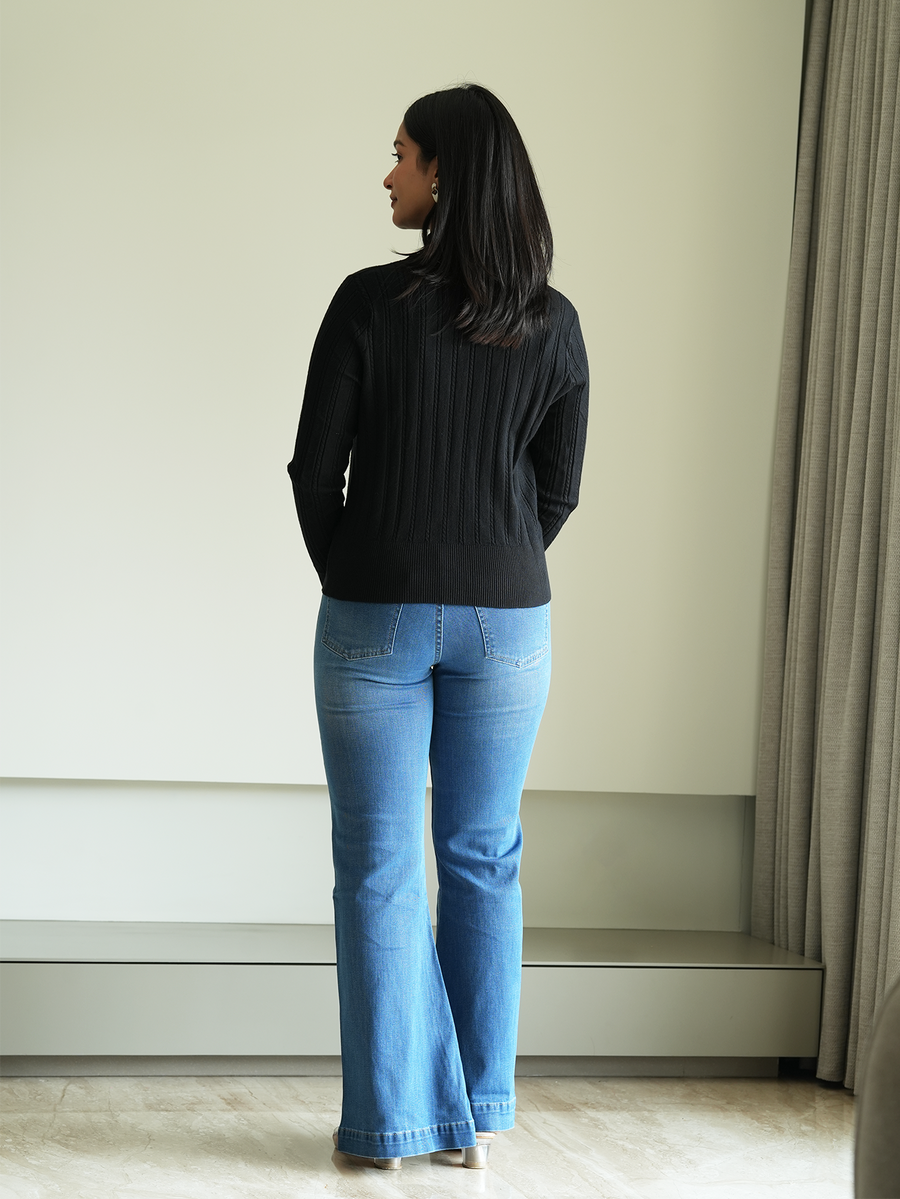 Black High Neck Knit Pullover