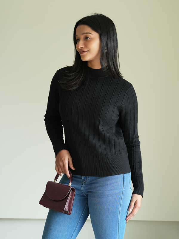 Black High Neck Knit Pullover