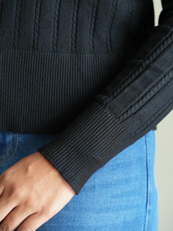 Black High Neck Knit Pullover