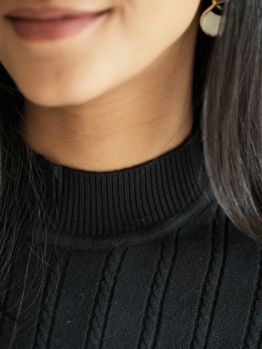 Black High Neck Knit Pullover