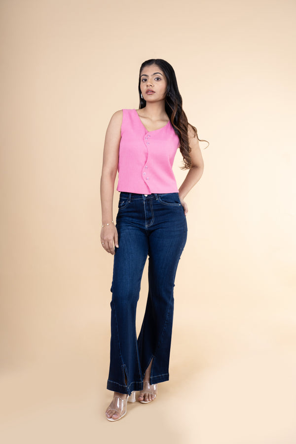 Front Slit Inked Bootcut Jeans