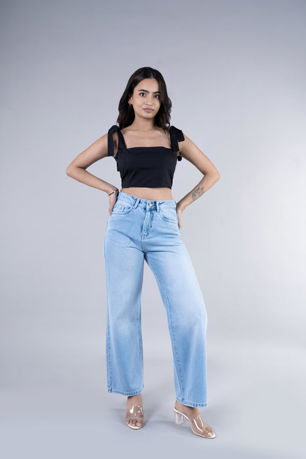 Weathered Misty Blue Wide Jeans