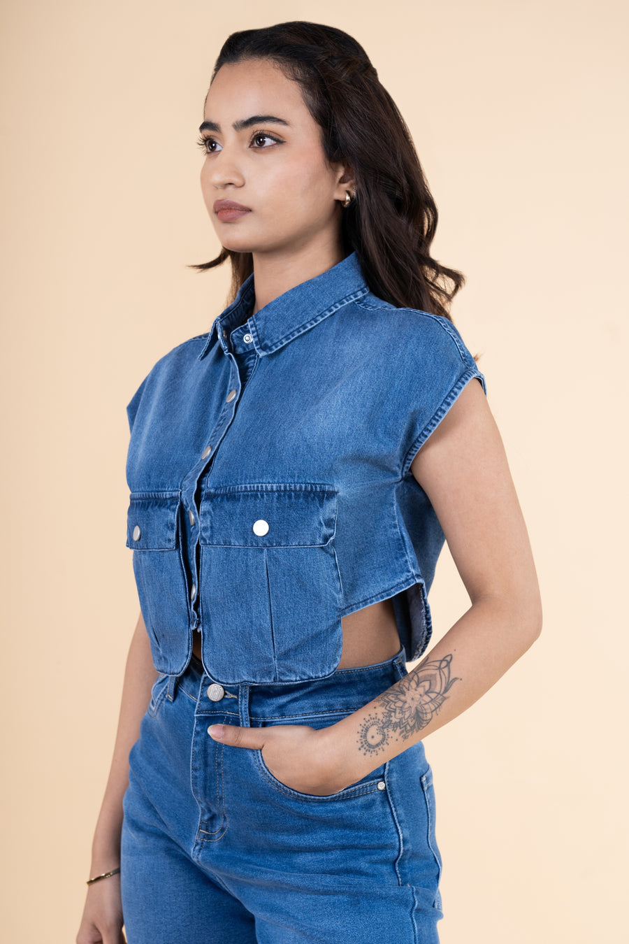 Pocket Play Denim Crop Top