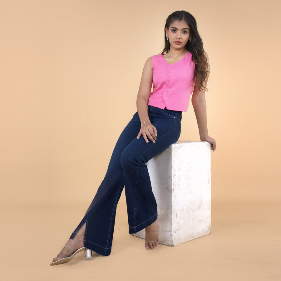 Front Slit Inked Bootcut Jeans