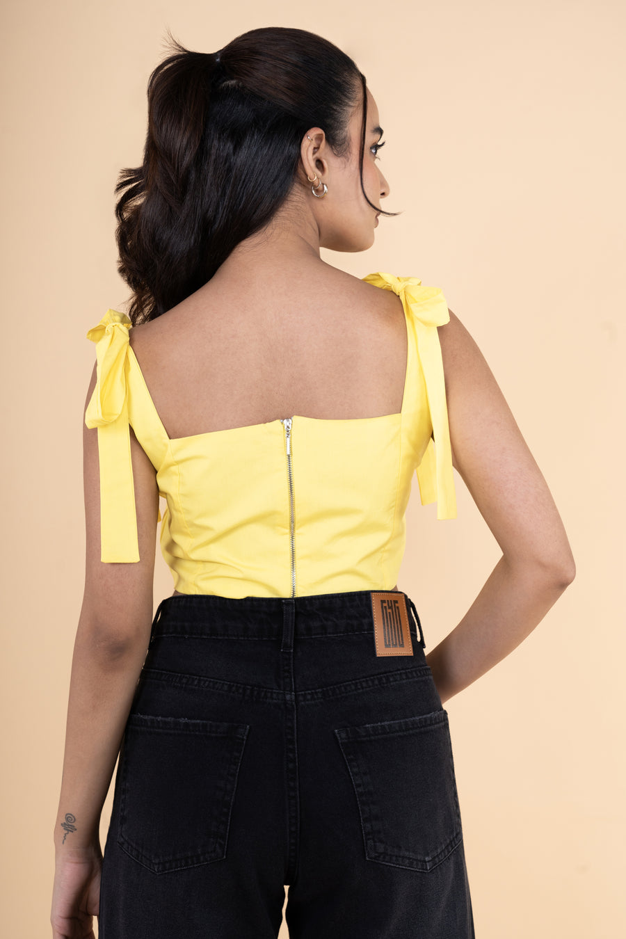 Pop Yellow Tie Up Crop Top
