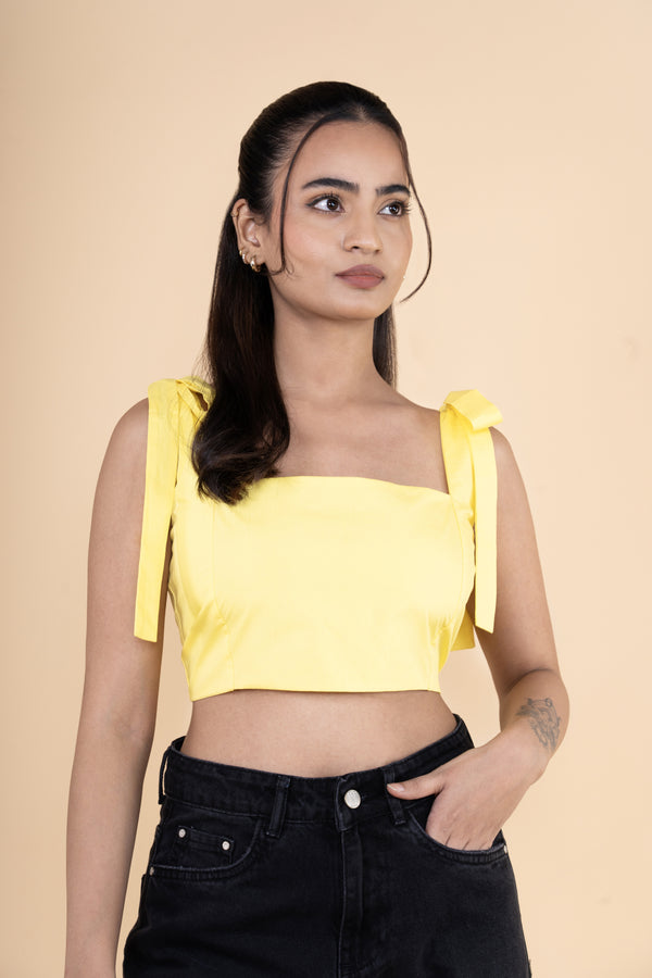 Pop Yellow Tie Up Crop Top
