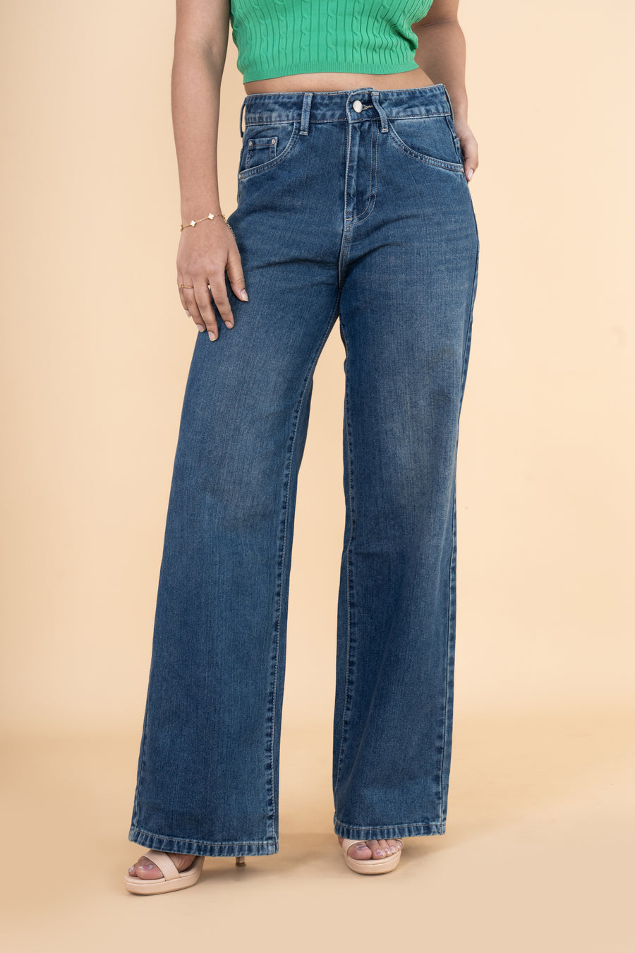 Vintage Green Tint Wide Jeans