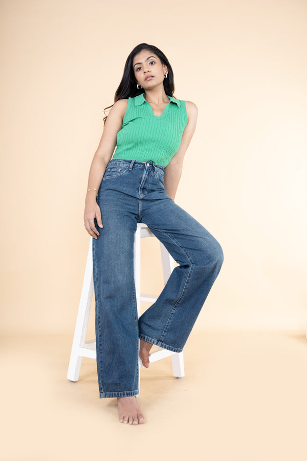 Vintage Green Tint Wide Jeans