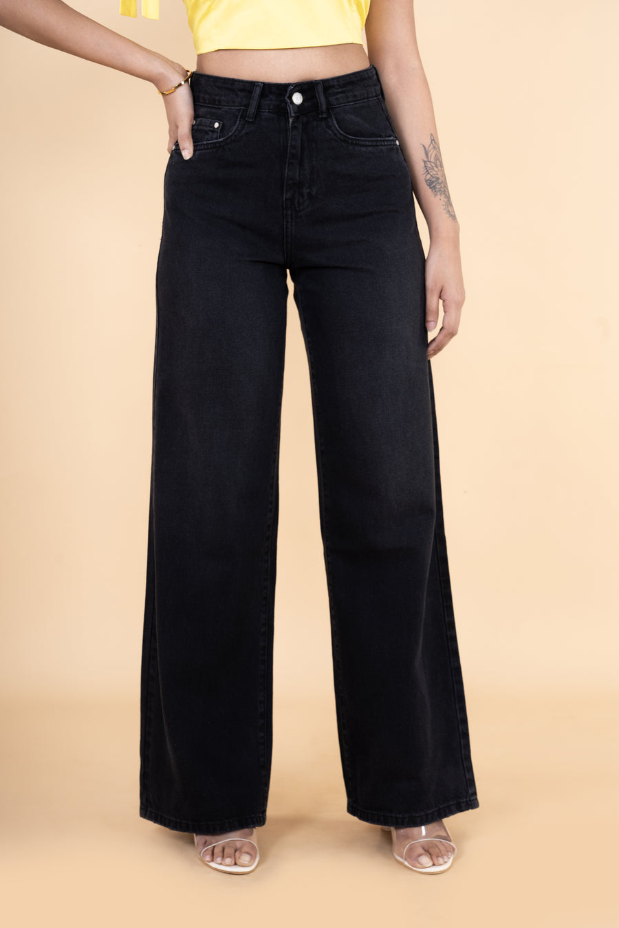 Weathered Black Wide Leg Jeans