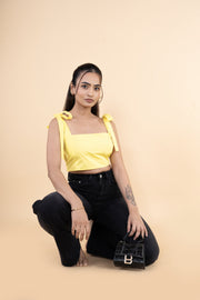 Pop Yellow Tie Up Crop Top
