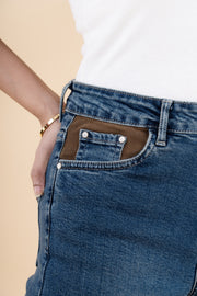Brown Patched Tinted Wide Leg Jeans