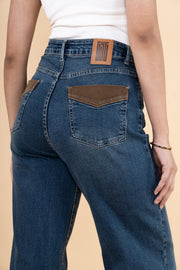 Brown Patched Tinted Wide Leg Jeans