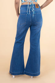 Front Slit Ocean Blue Bootcut Jeans