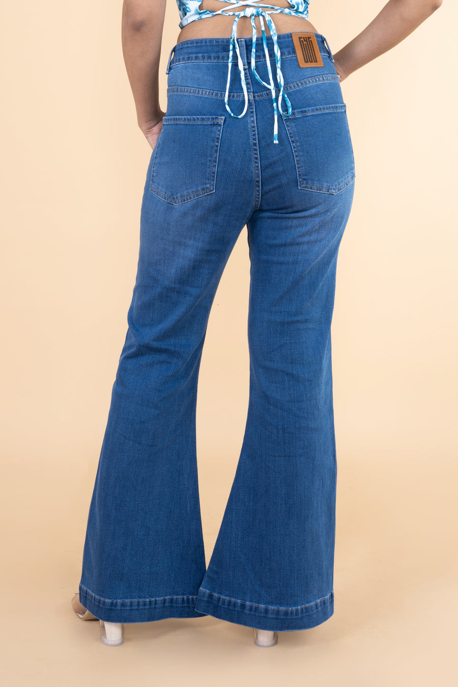 Front Slit Ocean Blue Bootcut Jeans