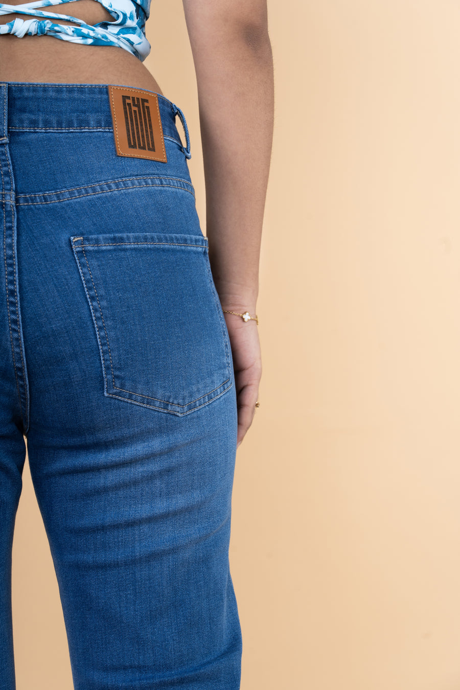 Front Slit Ocean Blue Bootcut Jeans