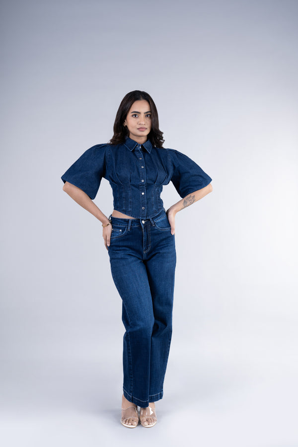 Drama Sleeve Denim Crop Top