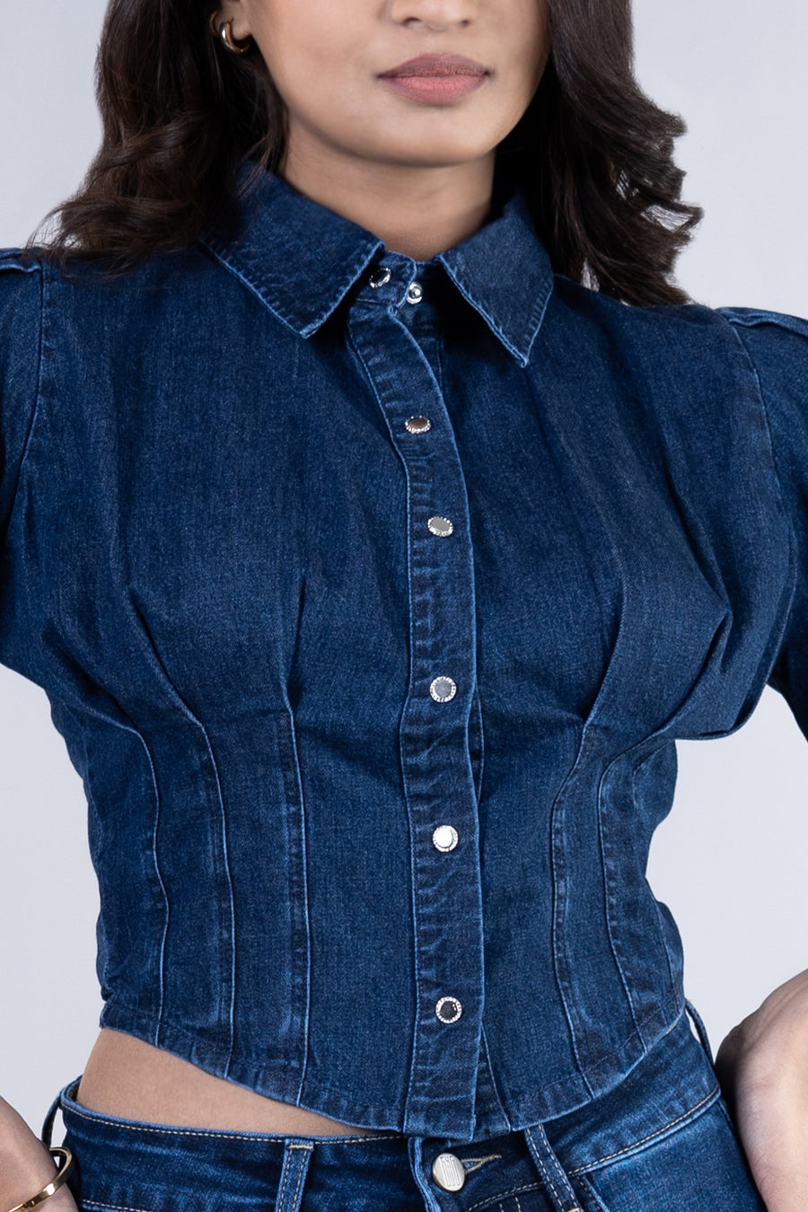 Drama Sleeve Denim Crop Top