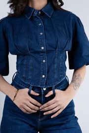 Drama Sleeve Denim Crop Top