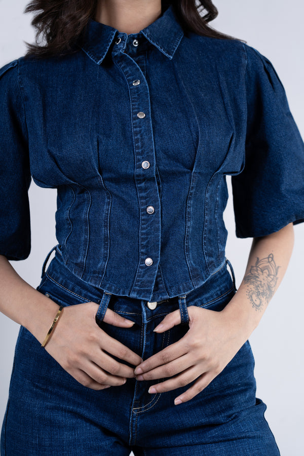 Drama Sleeve Denim Crop Top