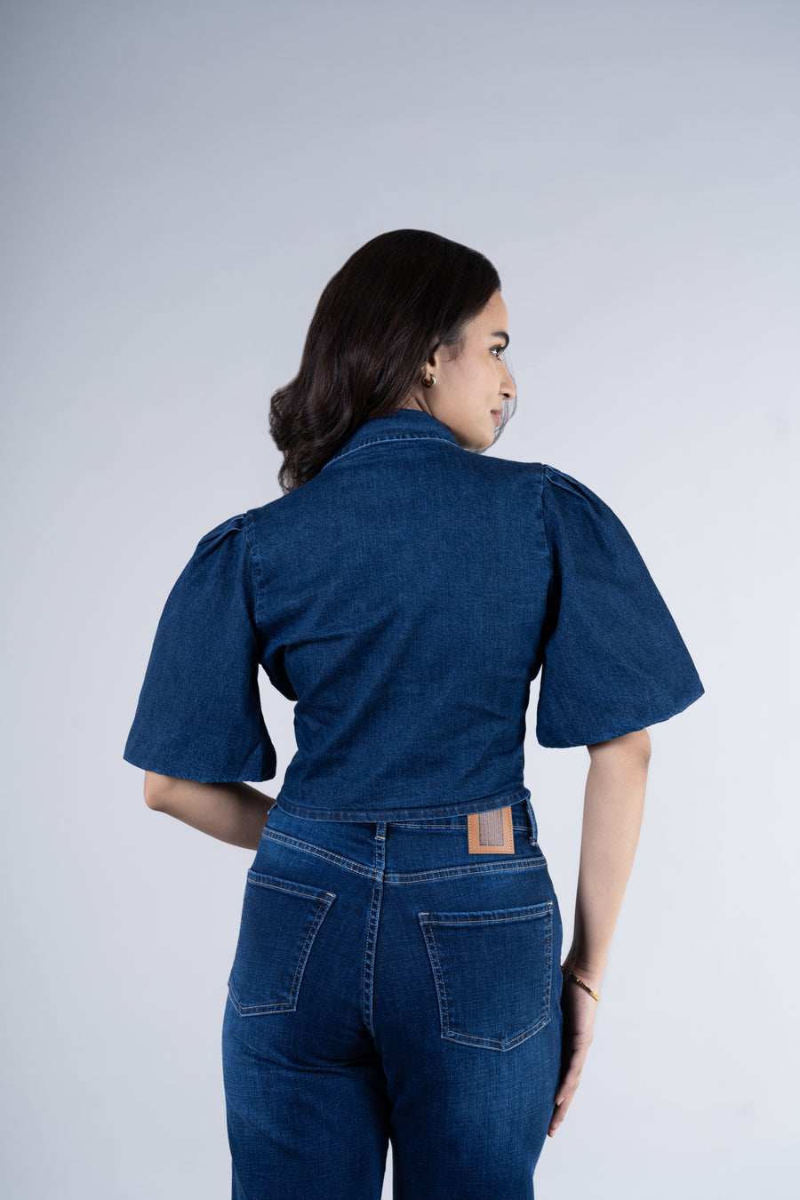Drama Sleeve Denim Crop Top