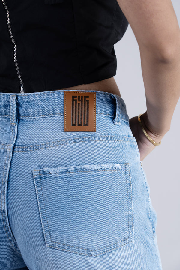 Weathered Misty Blue Wide Jeans