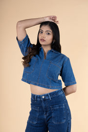 Denim Grid Crop Top