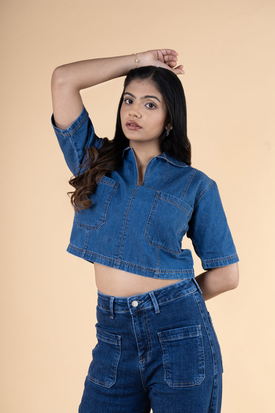 Denim Grid Crop Top