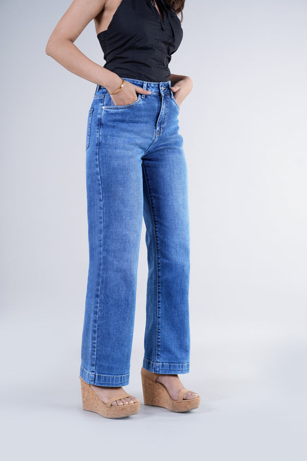 Sky Blue High Cuff Straight Jeans