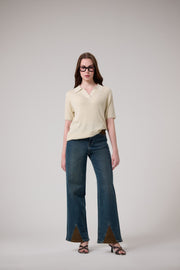 Brown Patch Tinted Wide Leg Jeans