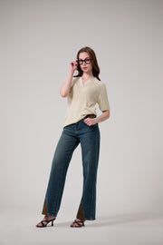 Brown Patch Tinted Wide Leg Jeans