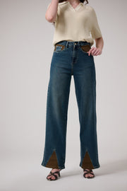Brown Patch Tinted Wide Leg Jeans